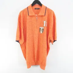 ハーディエイミス HARDY AMIES 半袖 ニット カットソー ポロシャツ クォータジップ LL オレンジ系 日本製 ロゴ 文字 刺繍 ワッペンのサムネイル
