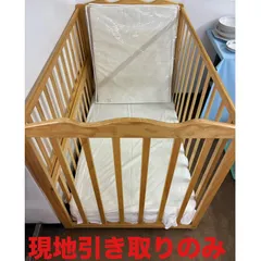 ke0611-16 床留めぴん一部欠損 現地のみ 木製ベビーベッド マットレス付きのサムネイル
