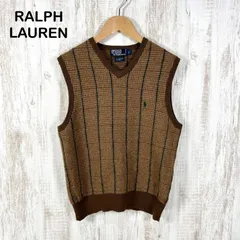 90s Polo by Ralph Lauren ポロバイラルフローレン ポニーロゴ刺繡 チェック ウール ベスト ブラウン