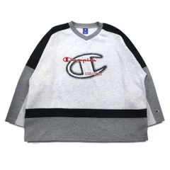 Champion 90年代 Vネック ラグラン スウェット 4XL グレー スクリプトロゴ ビッグサイズ