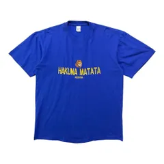 USA 古着 ケニア ハクナマタタ Tシャツ 刺繍 ライオン ブルー メンズXL クルーネック BA4713のサムネイル
