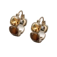 【ブラウン×ベージュ×ピアス】[Cream dot. クリームドット公式] ピアス レディース   クロッシング フープ ワンタッチ キャッチレス 天然石 タイガーアイ 虎眼石 カラーストーン  のサムネイル