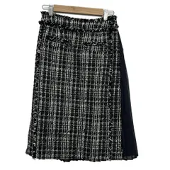 MUVEIL(ミュベール) ロングスカート サイズ36 S レディース美品  - 黒×白×ダークネイビー ツイード/チェック柄/ラメ/プリーツのサムネイル