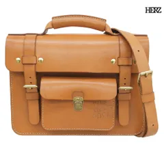 良品 ヘルツ HERZ BC16 学生鞄風 レザー 2WAY ビジネス バッグ キャメル ショルダー付 定価61600円 メンズのサムネイル