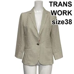 ◇ トランスワーク TRANS WORK テーラードジャケット 長袖 シングルブレスト ストライプ シボ ベージュ 白 38 M 9号 レディース S6F266のサムネイル