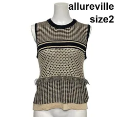◇ アルアバイル allureville ノースリーブニット サマーニット 総柄  フリンジ クルーネック 黒 ベージュ 2 M 9号 レディース S6F268のサムネイル