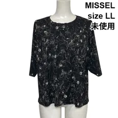 ◇ 未使用 ミゼール MISSEL チュールTシャツ カットソー 半袖 モノトーンフラワー 花柄 プルオーバー 黒 LL XL 13号 レディース S6F264のサムネイル