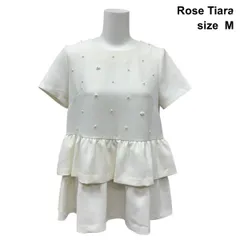 ◇ ローズティアラ Rose Tiara カットソー 半袖 ペプラム ティアード プルオーバー トップス パール調ビーズ 白 38 M 9 レディース Z6C969のサムネイル