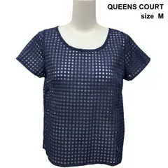 ◇ クイーンズコート QUEENS COURT メッシュカットソー 半袖 オーバルネック プルオーバー トップス シアー 紺 2 M 9 レディース Z6C971のサムネイル