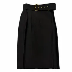 美品☆GUCCI グッチ シルク リネン トムフォード期 ロゴボタン付 ベルト付 タイト ラップスカート ブラック 38 イタリア製 レディースのサムネイル