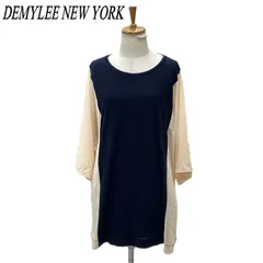 DEMYLEE NEW YORK デミリーニューヨーク 半袖カットソー S バイカラー ダークネイビー×ベージュ系のサムネイル