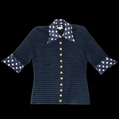 Christian Dior ヴィンテージカーディガンネイビー×ドット シルク/レーヨン/綿/金ボタン ABランク 82のサムネイル
