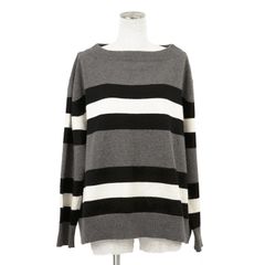 【美品】GUCCI グッチ ニット サイズ M レディース ボーダー セーター ロゴチャーム 長袖 トップス グレー 灰色 イタリア製 美品】GUCCI グッチ ニット サイズ M レディース ボーダー セーター