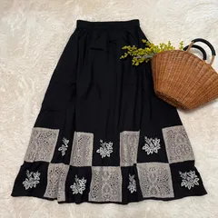 新品 パッチワークレース スカート 花刺繍 コットン ブラック freeのサムネイル