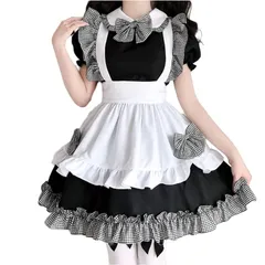 【新品】 [Angelicate] メイド服 コスプレ ワンピース ロリータ セット 大きいサイズ 黒 チェック リボン (L) 1