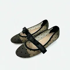 クリスチャンディオール CHRISTIAN DIOR JADIOR フラットシューズ 靴 シューズ メッシュ ファブリック ブラック 黒 ロゴ ドット リボン ラインストーン ストラップ バレエシューズのサムネイル