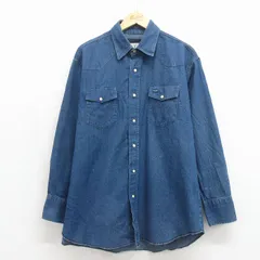 XL/古着 ラングラー 長袖 ウエスタン シャツ メンズ コットン ネイビー デニム【spe】 26may19のサムネイル