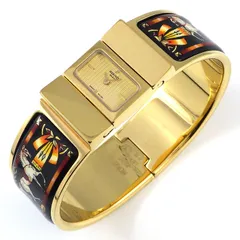 エルメス HERMES 腕時計 バングルウォッチ ロケ L01.201/L01.200 ホースデザイン レクタンギュラー ストライプ シャンパン文字盤 ブラック エマイユ GP クオーツアナログ 【中古】のサムネイル