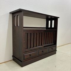 アンティーク】カリモク 木製 段違い 飾り棚 収納棚 キャビネット 古