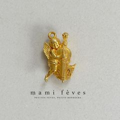 Fève (small ceramic figurine) - Angel playing a stringed instrument, gold metal, France. (m-2809)