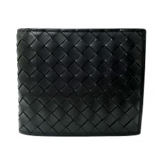 ボッテガ・ヴェネタ BOTTEGAVENETA 財布 メンズ ブランド イントレチャート 二つ折り財布 レザー ブラック ミニ財布 ウォレット 黒 【中古】