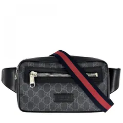 グッチ ウエストバッグ メンズ ベルトバッグ ボディバッグ ウェブストライプ 小さめ GUCCI 474293 GGスプリームキャンバス レザー ブラック 黒 シルバー金具【中古品】のサムネイル