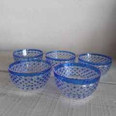 美品】最高級 HOYA クリスタル 切子 小鉢 5客セット 瑠璃色 猪口 冷酒