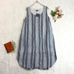 新品 未使用 Eddie Bauer エディーバウアー ノースリーブ ブラウス チュニック ストライプ リネン混 タグ付き レディースのサムネイル