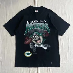90s　vintage　Looney Tunes　ルーニーテューンズ　Fruit of the Loomボディ　半袖Tシャツ　NFL　グリーンベイ・パッカーズ　タズマニアン・デビル　キャラクター　アメフト　ビッグプリント　ブラック　L　Y2K　ストリート