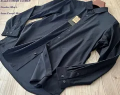 新品訳有り COMME CA MEN コムサメン プレーディング2WAYストレッチ レギュラーカラーシャツ 05ブラック Mサイズ 19II04 定価19,800円のサムネイル