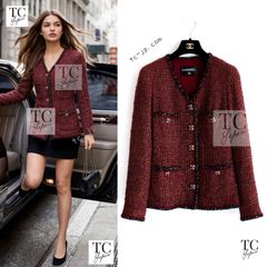 美品　CHANEL シャネル　ラメ　ジャケット　カーディガン　グリポア　宝石 シャネル カーディガン CHANEL レッド グリーン タータンチェック