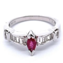 リング 指輪 ルビー 0.3ct 約11.5号 K18WG 3.9g デザイン ジュエリー