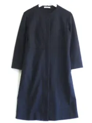 【232627】Aquascutum アクアスキュータム  ノーカラーコート　ウール/ストレッチ  ・M 5027416155-39 ネイビーのサムネイル