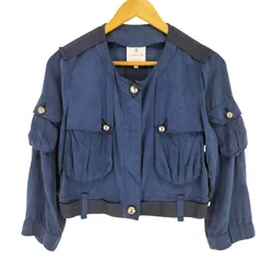 ランバンオンブルー LANVIN en Bleu シルク100％ 短丈ノーカラージャケット レディース JPN：38 のサムネイル