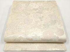 C◇着物くつろぎ 美品 夏物 霞に花 銀糸 菊 六通 正絹 薄物 絽 紗 袋帯