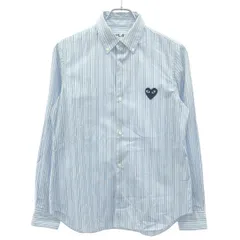 PLAY COMME des GARCONS プレイコムデギャルソン ハートワッペンストライプボタンダウンシャツ AZ-B009 ブルー×ホワイト Lのサムネイル