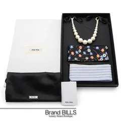 未使用品 miu miu ミュウ ミュウ スカーフ ネックレス 98339 シルク コットン シンセティックパール ブラック レディースのサムネイル