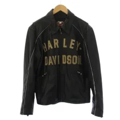 ハーレーダビッドソン HARLEY DAVIDSON ライダースジャケット ジップアップ ロゴ レザー L 黒 /BMのサムネイル