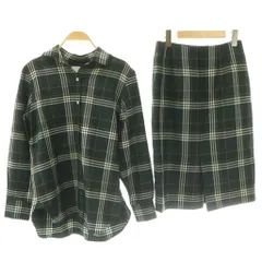 23区 オンワード樫山 ロキャロン タータンチェック クリア LOCHCARRON TARTANCHECK CLEAR チェックシャツ 膝丈タイトスカート セットアップ 36 緑 グリーン 白 ホワイト /SS ■OSのサムネイル