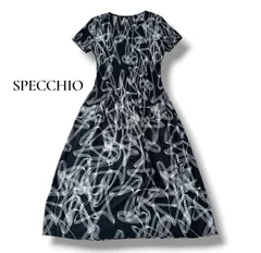 スペッチオ SPECCHIO マジョリカプリーツドレス ロングワンピース 総柄 モノトーン L 40 6JU019のサムネイル