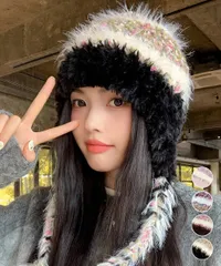 ニット帽 レディース 韓国風 紐付き 耳当て付き ニットキャップ 毛糸帽子 防寒 防風 暖かい ボア帽子 トラッパーハット おしゃれ 可愛い 折りたたみ カジュアル 秋冬 通学 お出かけ アウトドア CH99BJMY-004のサムネイル