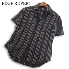Y2K 00s★ EDGE RUPERT ルパート 春夏★ 半袖 チロリアン風 刺し子 ストライプ シャツ 日本製 Sz.M メンズ 黒のサムネイル