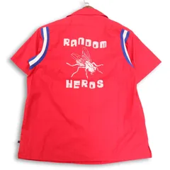 BAL バル 春夏 RANDOM HEROS★ ハエ刺繍 半袖 オープンカラー ボーリング シャツ Sz.5　メンズ 赤のサムネイル