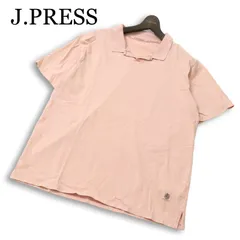 J.PRESS ジェイプレス 春夏 コットン100％★ 半袖 鹿の子 ロゴプリント スキッパー ポロシャツ Sz.L メンズ ピンク系のサムネイル
