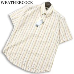 【新品 未使用】 WEATHERCOCK ウェザーコック 春夏 立体裁断★ 半袖 ロゴ刺繡 シアサッカー ストライプ シャツ Sz.M メンズのサムネイル