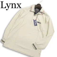 【新品 未使用】 Lynx リンクス ゴルフ 通年★ 長袖 鹿の子 ロゴ刺繍 ワッペン ストライプ BD ポロシャツ Sz.S メンズのサムネイル
