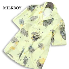 MILKBOY ミルクボーイ 春夏★ 半袖 スカル ハニー 総柄 プリント オープンカラー アロハ シャツ 日本製 Sz.S～M位 メンズのサムネイル