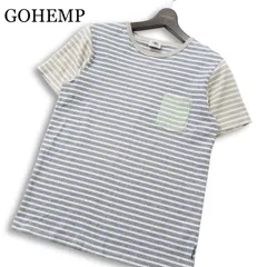GOHEMP ゴーヘンプ 春夏 ポケット付き★ ヘンプコットン 半袖 ボーダー 切替 Tシャツ カットソー Sz.M メンズのサムネイル