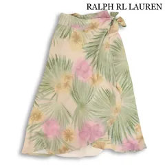 RALPH LAUREN ラルフローレン 春夏 シルク100%♪ ボタニカル柄 ロング ラップ フレア スカート 日本製 Sz.7 レディースのサムネイル