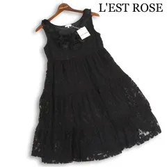 【新品 未使用】 L'EST ROSE レストローズ 春夏★ ノースリーブ レース 花柄 ミニ ワンピース 日本製 Sz.MT レディース 黒